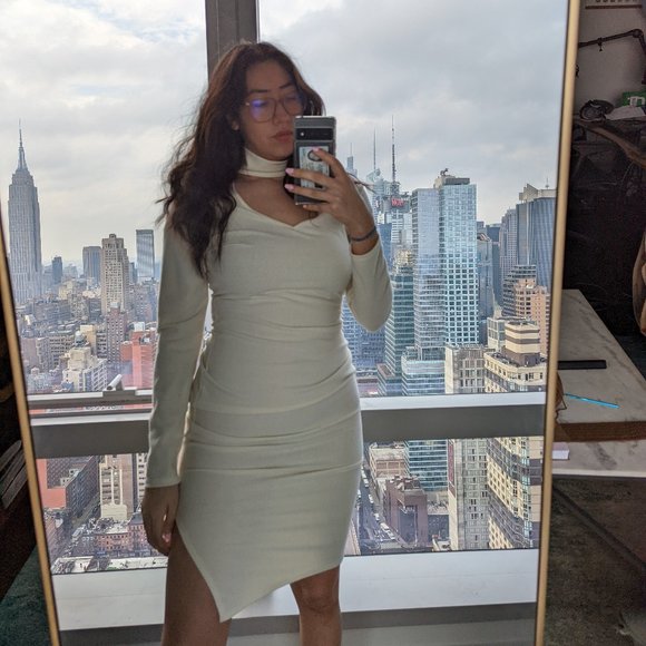 White High Neck Cut Out Midi Dress - Picture 1 of 6